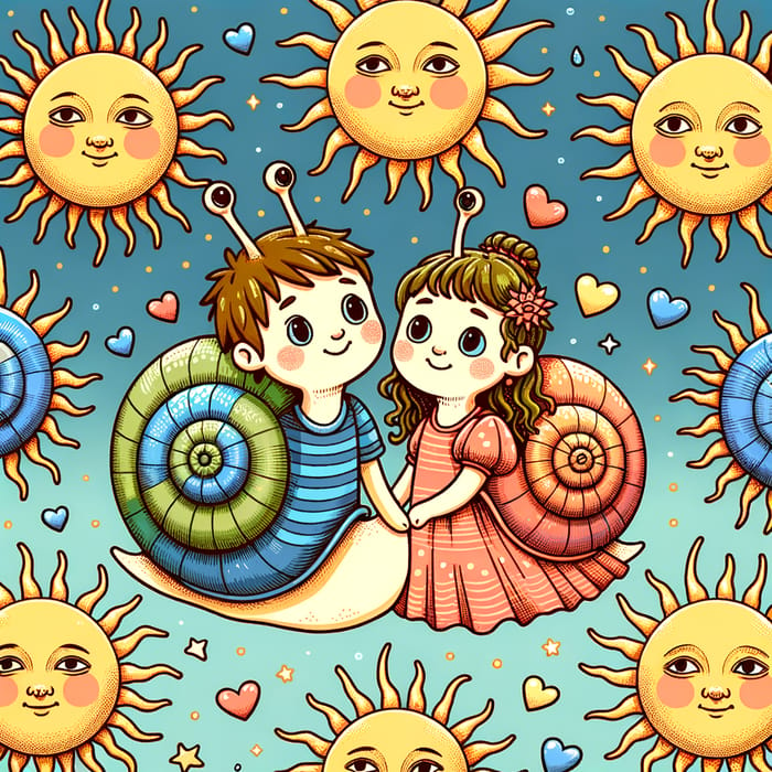 Adorable Boy and Girl Snail Cartoon Characters