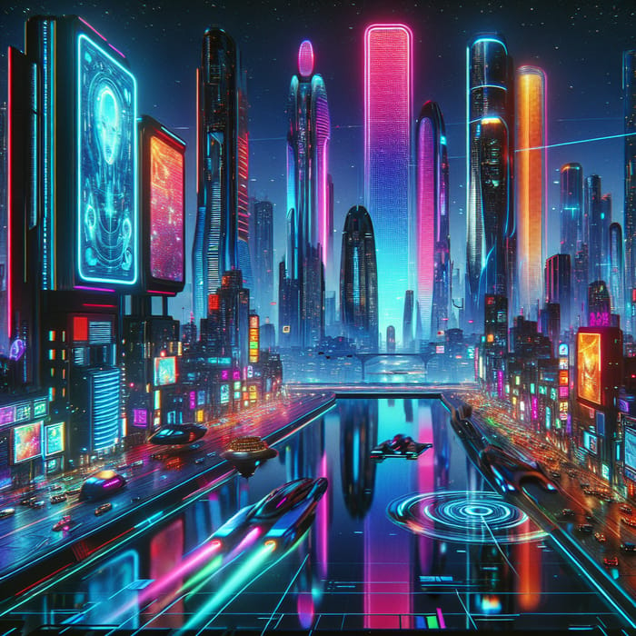 Vibrant Cyberpunk Cityscape: Futuristic Technology Marvels