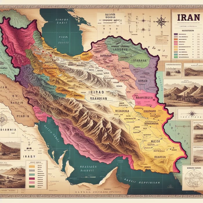Detailed Vintage Iran Kingdom Map