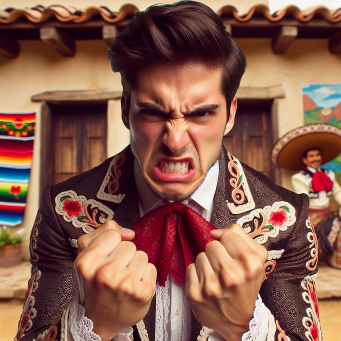 Furious Mexican Man in Traditional Charro Outfit