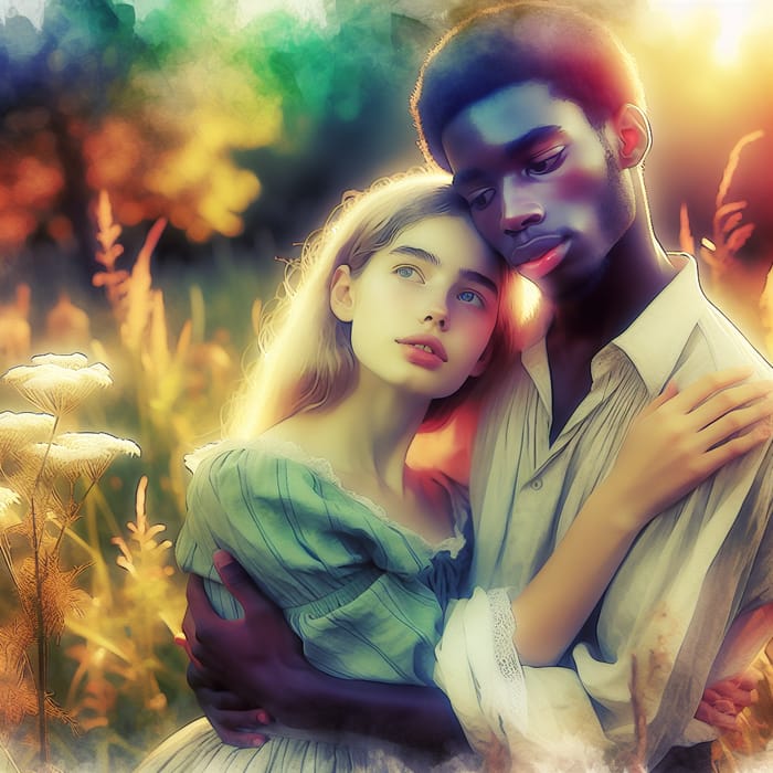 Young Love in a Sunlit Meadow: A Watercolor Romance