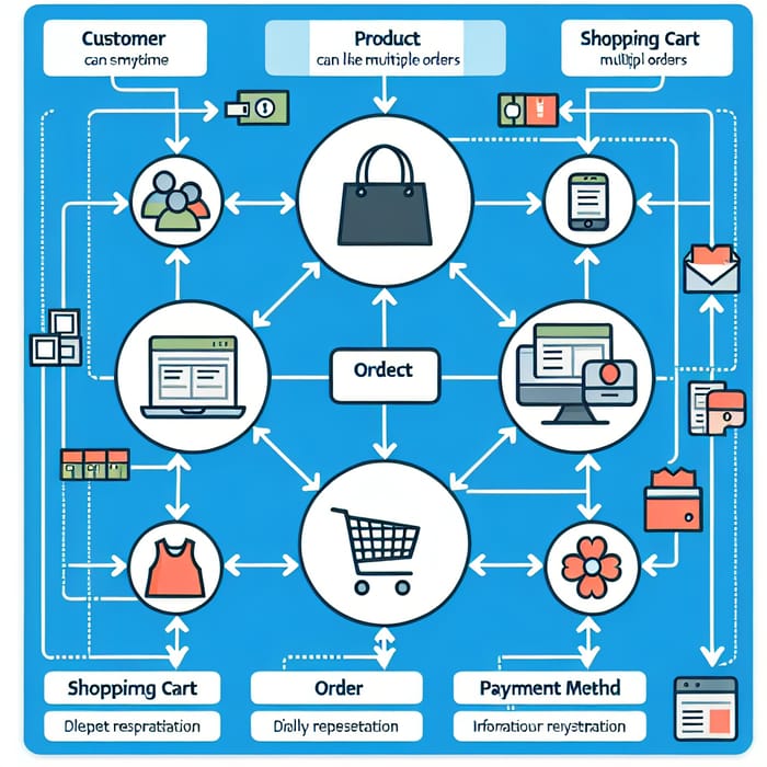 Online Shopping System ERD: Customer, Product, Order, Shopping Cart, Payment Method
