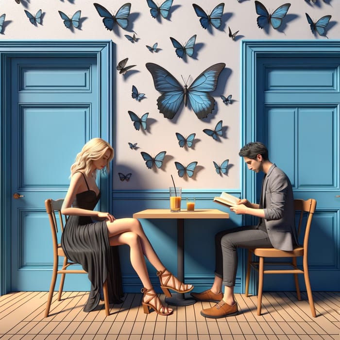 Blonde Girl in 3D Animation Studio - Wall Mural with Butterflies