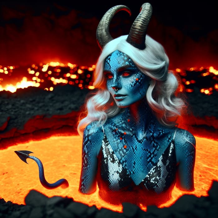 Serene Woman with Blue Snakeskin and Horns | Powerful Presence