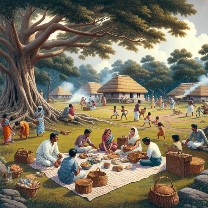 Charming Village Picnic with Cricket Game