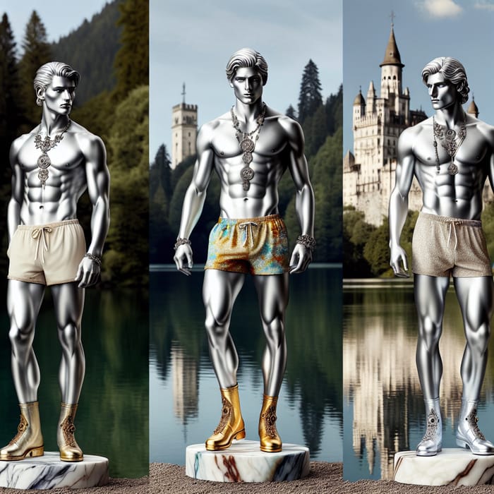 Striking Male Models in Silver Marble Sculpture