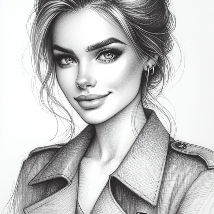 Confident Trendy Young Adult Female Portrait Sketch