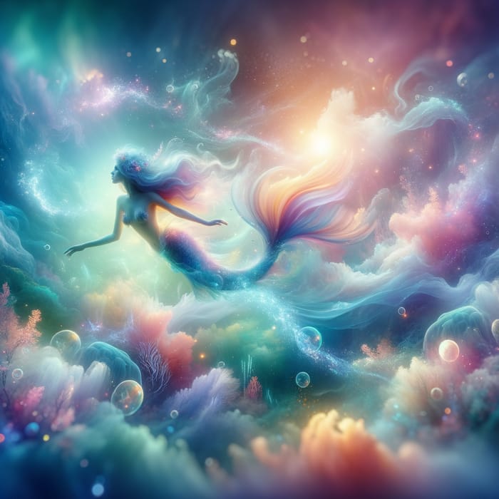 Magical Underwater World with Graceful Mermaid and Pastel Luminescence