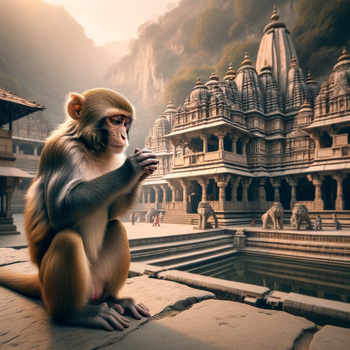 Monkey Paying Respect at Lord Ram's Temple