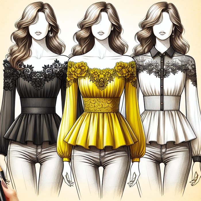 Trendy Women's Tops: Elegant Black, Bright Yellow, Classic White Blouses
