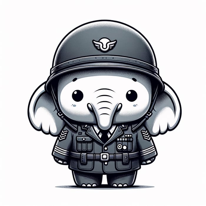 Cute Cartoon Elephant in Military Uniform