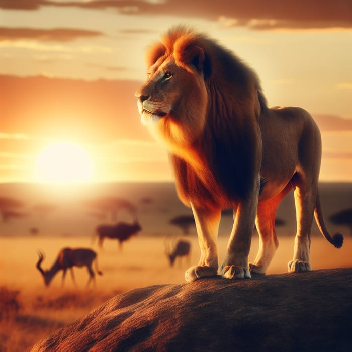 Majestic Lion at African Sunset