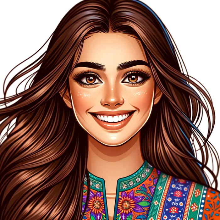 Joyful Indian Young Woman | Beautiful Brown Hair & Eyes
