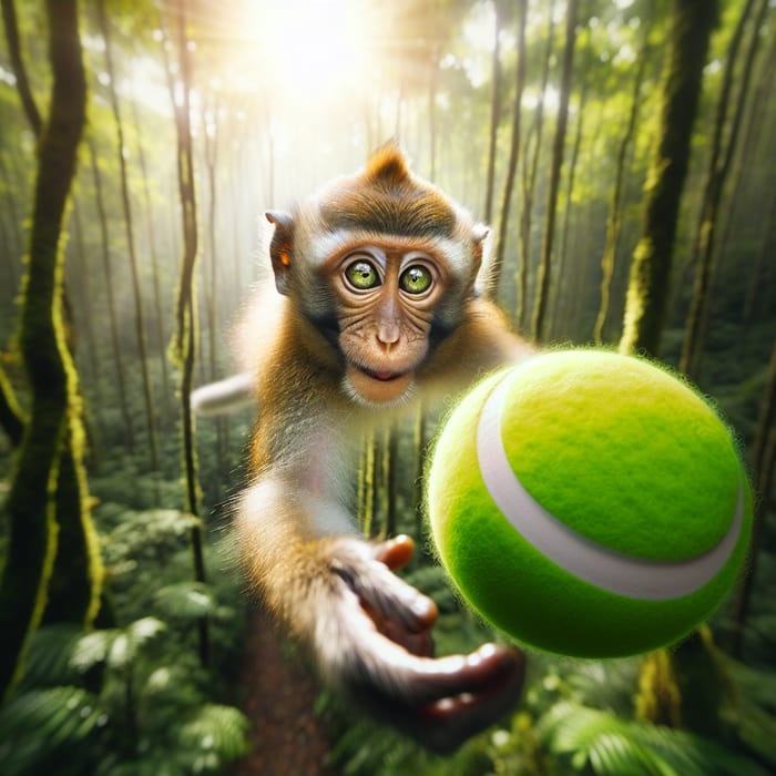 Playful Monkey Playing with Tennis Ball | Active Wildlife Scene