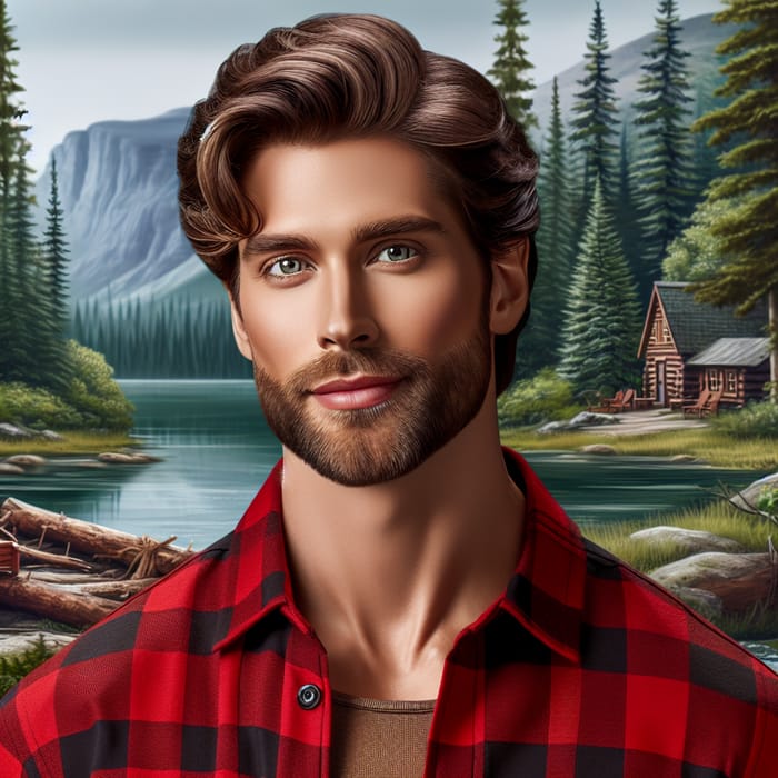 Realistic Handsome Canadian Male Portrait | Pine Forest & Lake Background