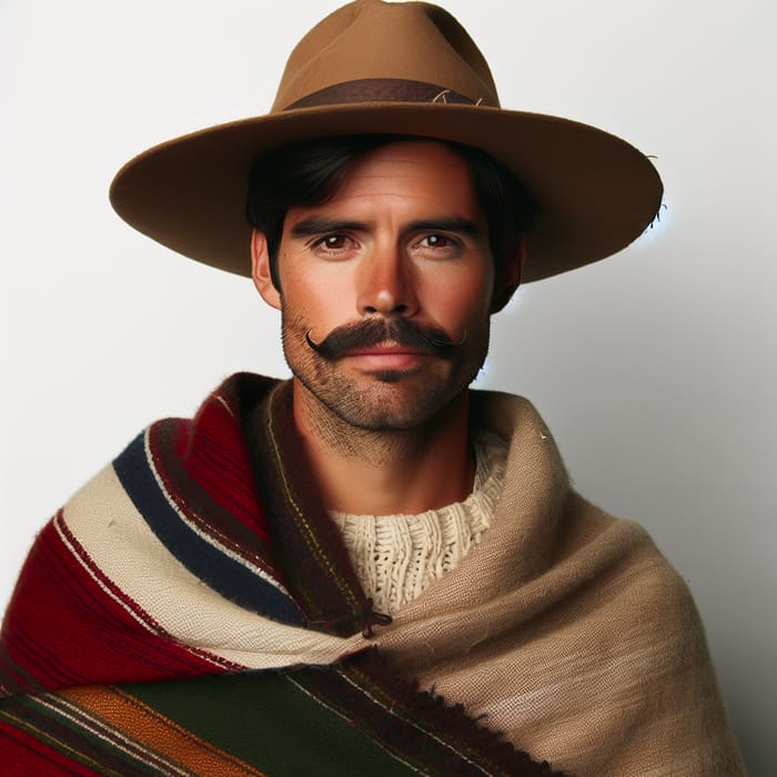 South American Peasant with Ruana, Hat, and Mustache
