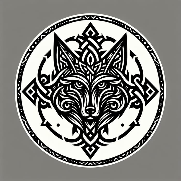 Detailed Black Viking Valknut Symbol with Coyote Head Design