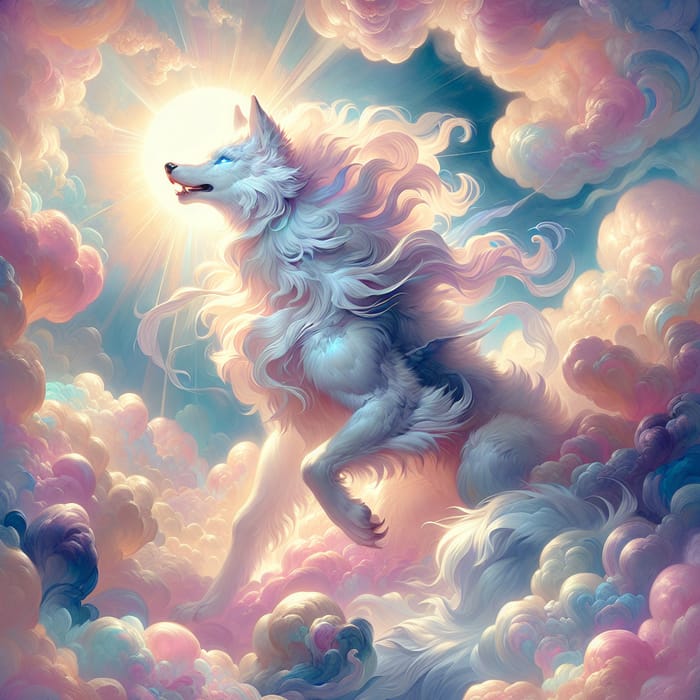 Fenrir, Majestic Celestial Creature in Ethereal Clouds