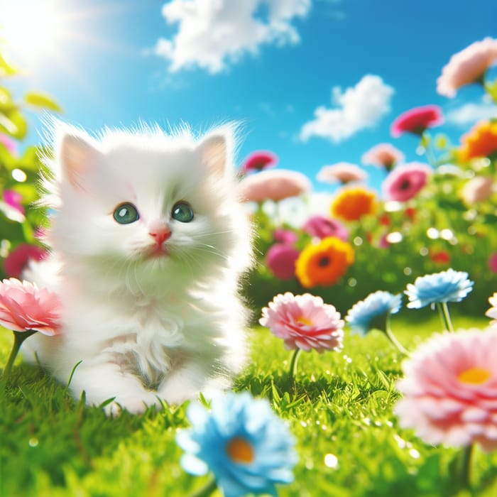 White Kitten Playing in Garden - Cute Feline Moments