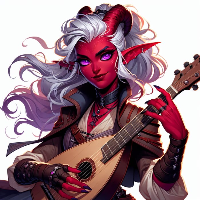 Sly Tiefling Rogue playing a Lute in Fantasy Art