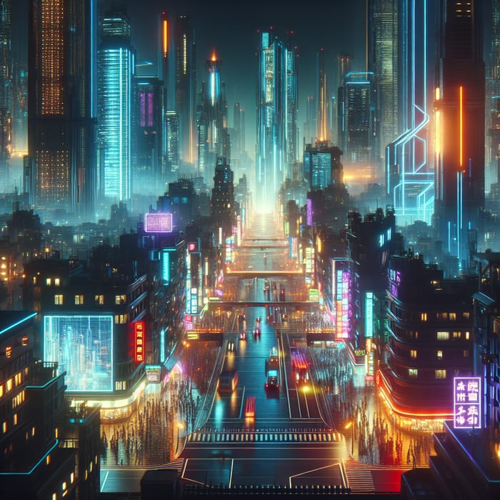 Futuristic Cyberpunk Cityscape: Neon Nights and Vibrant Shadows