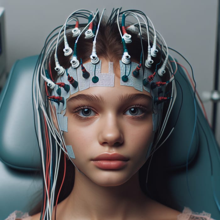 Girl in Medical Chair with ECG Wires - Neurology Examination