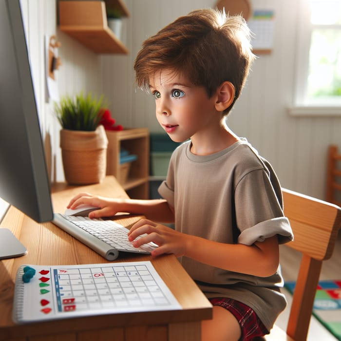 Young Boy Using Computer Daily | Modern Desktop Setup