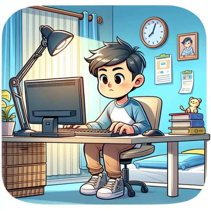 Cute Boy Engaged in Daily Computer Learning