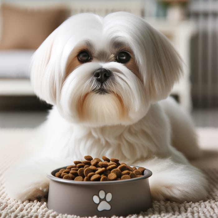 White Maltese Shih Tzu Eating - Best Nutrition for a Happy Pet