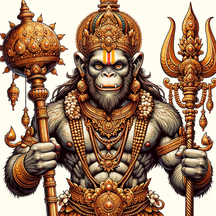 Golden Deity: God Hanuman Ji with Mace