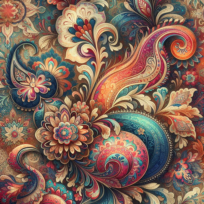 Vibrant Paisley Floral Motif with Persian Carpet Inspiration