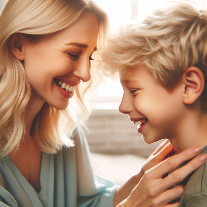 Warmth of Mother's Love: Empathetic Blond Mother Teaching Healthy Emotional Expression