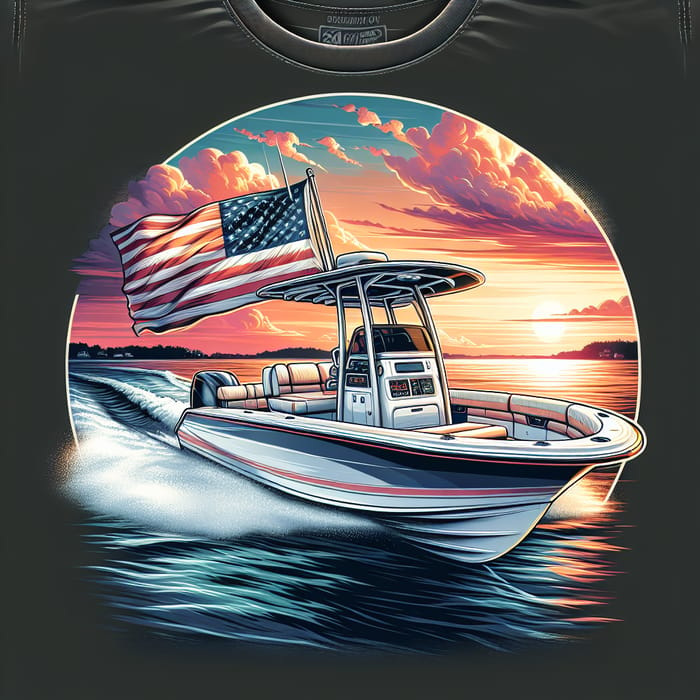 Center Console Boat with American Flag on Open Waters