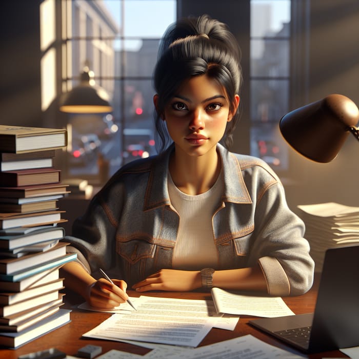 Hardworking Student Surrounded by Schoolwork | Education Scene