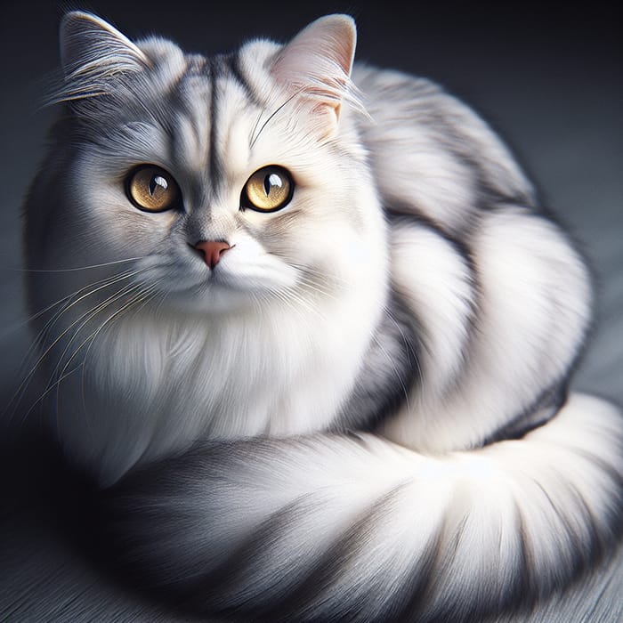 Fluffy Domestic Short-Haired Cat - Katze with Striking Yellow Eyes