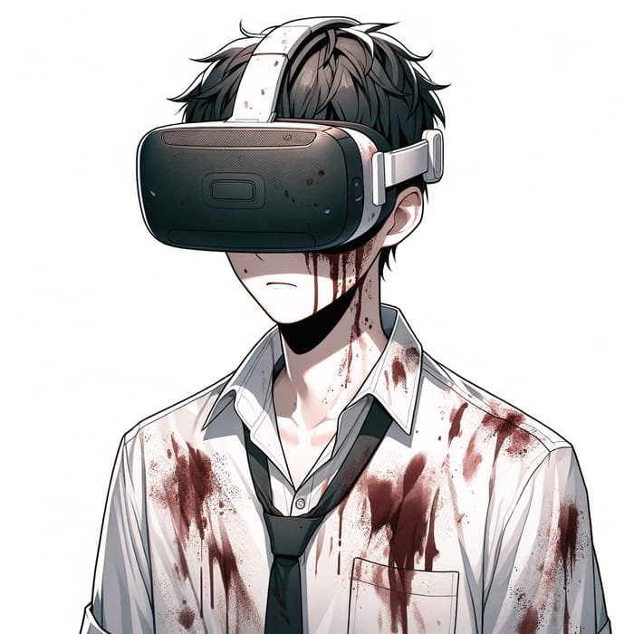 Anime-Style Portrait of Young Man in VR Headset | Unique Artwork