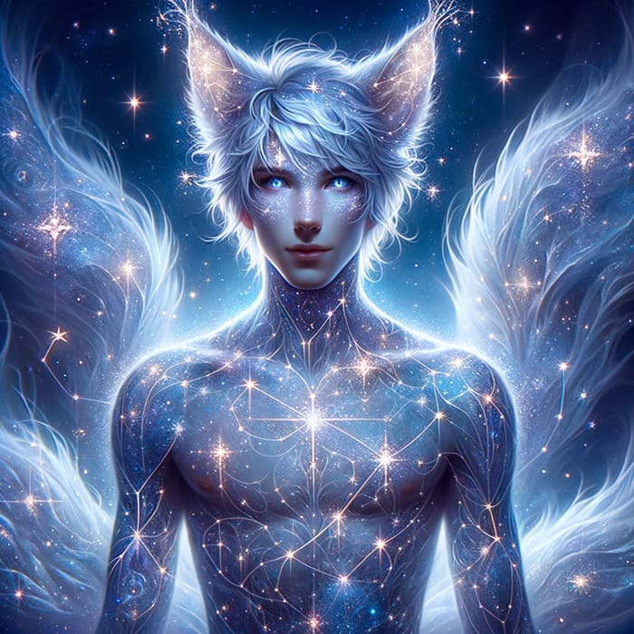 Ethereal Celestial Being with Cosmic Mist and Fox Features | Mythical Fantasy