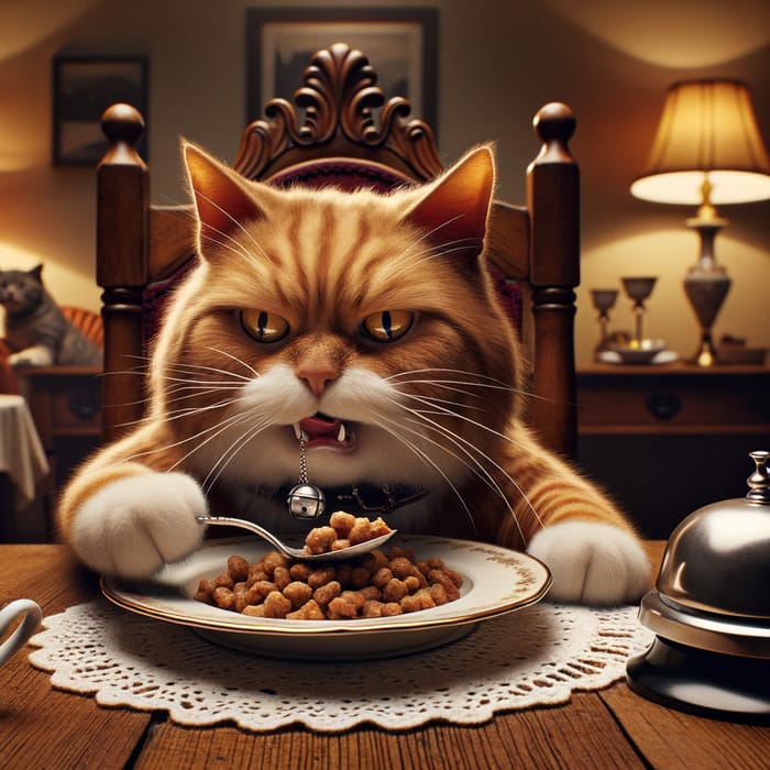 Adorable Cat enjoying a meal with vintage charm