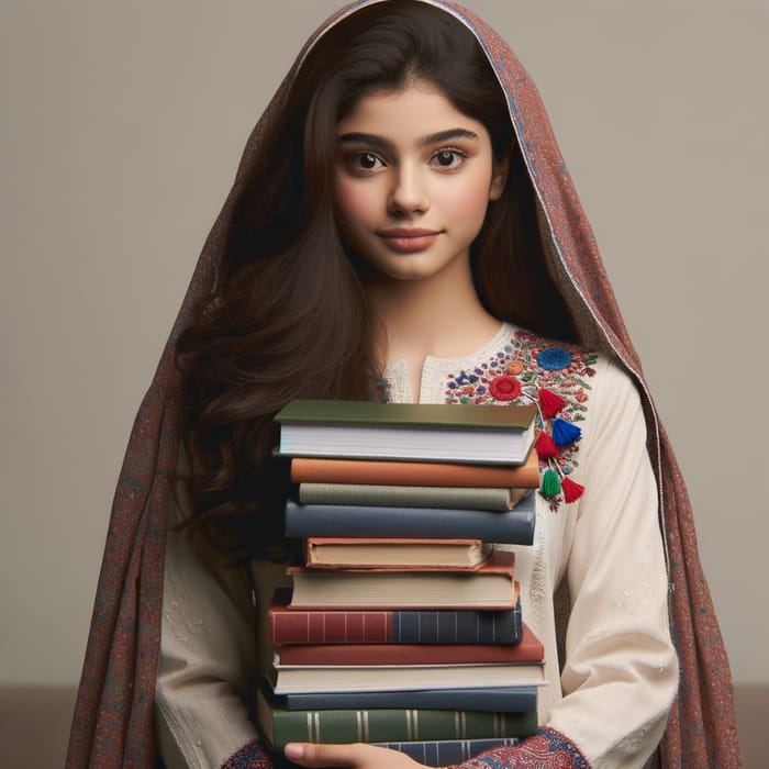 Empowered Young Pakhtoon Girl with Books | Cultural Heritage