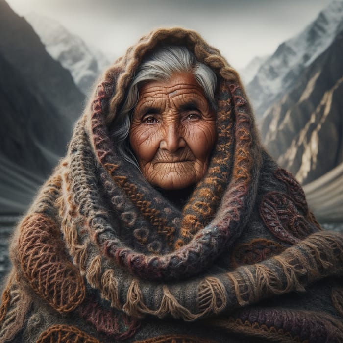 Elderly Pashtun Woman in Traditional Shawl