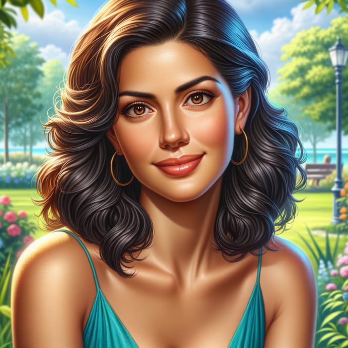 Beautiful Hispanic Woman in Turquoise Dress | Green Park Portrait