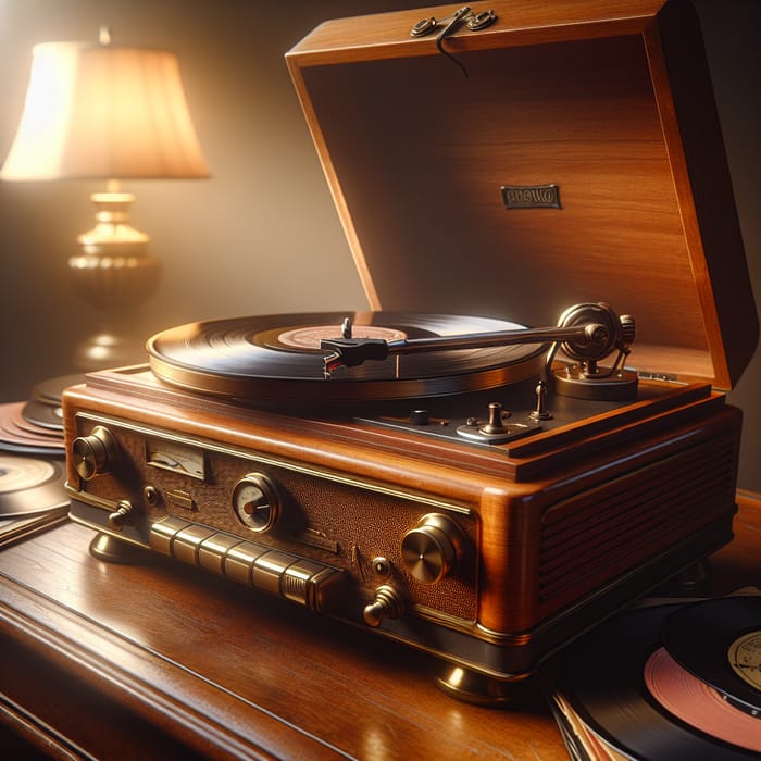 Vintage Record Player on Mahogany Table | Retro Vibes & Nostalgia