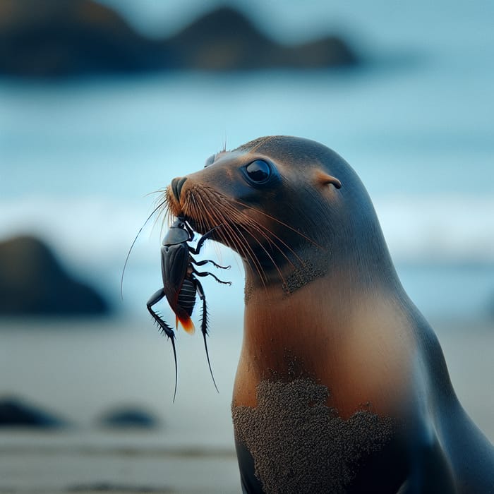 Sea Lion Eating Cockroach: Rare Wildlife Moment