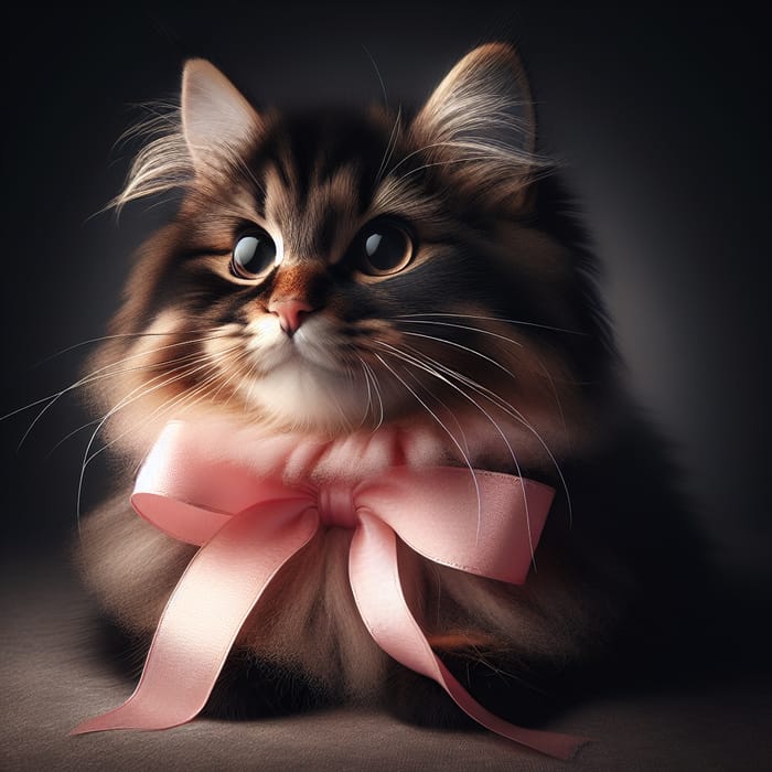 Pink Ribbon Adorned Cute Cat | Adorable Image