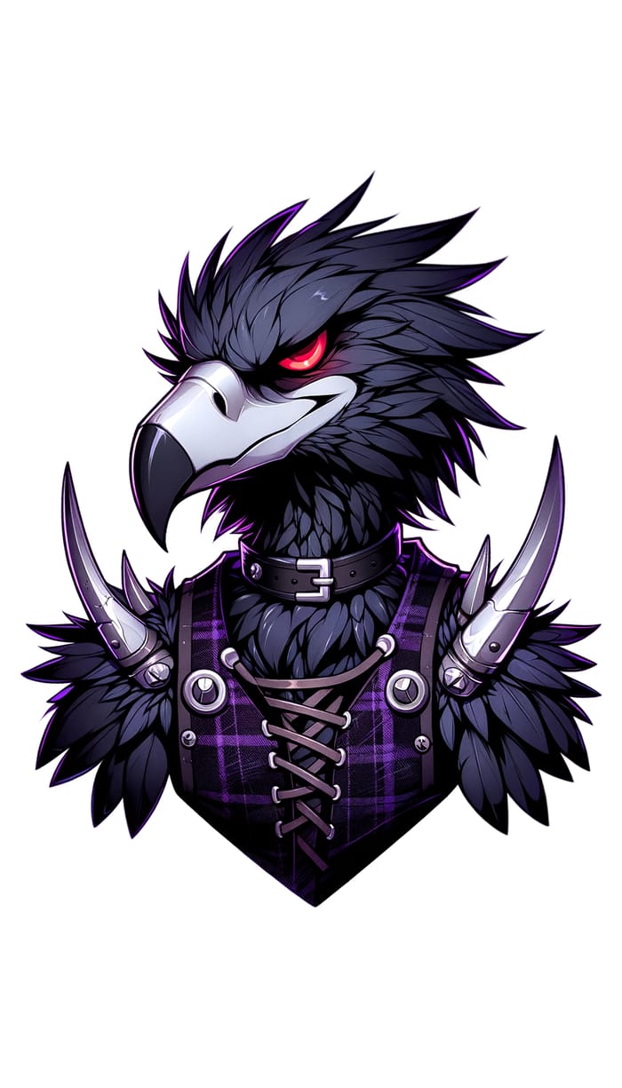 Anthropomorphic Crow with Sharp Blade-like Feathers and Silver Claws