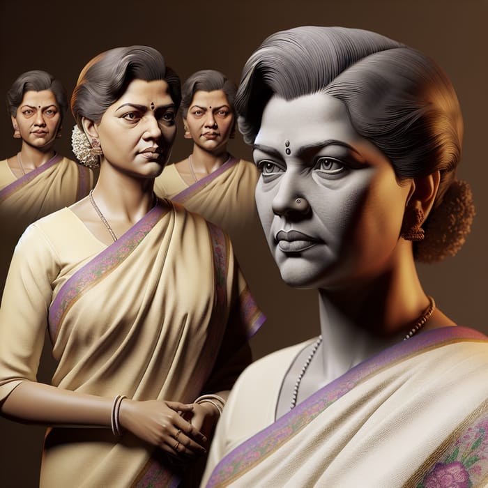 Indira Gandhi: Detailed Full-Body Portrayal in Traditional Attire