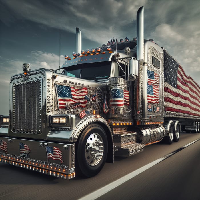 Powerful American Flag Merchandise Truck on Grand Highway