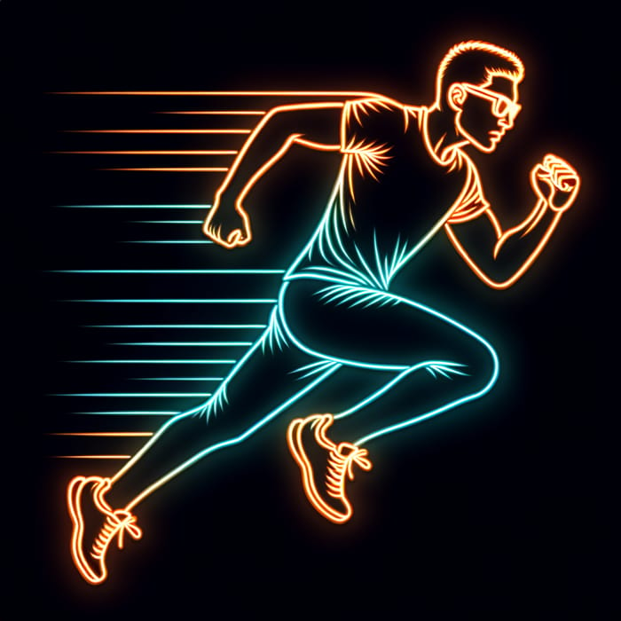 Neon Silhouette of Fast Running Man in Orange Sunglasses