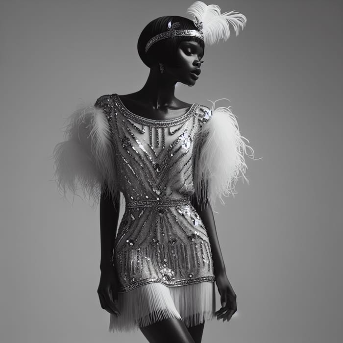 Vintage Black Woman in 1920s Flapper Dress