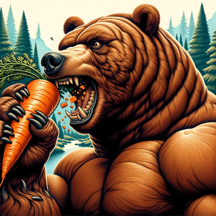 Huge Bear Savoring Fresh Carrot in Peaceful Woods